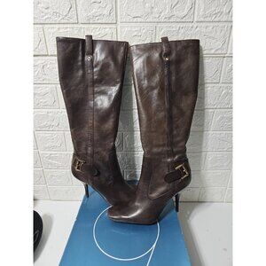 NINE WEST knee high side zip stiletto tall dark brown boots women's wide calf 9M